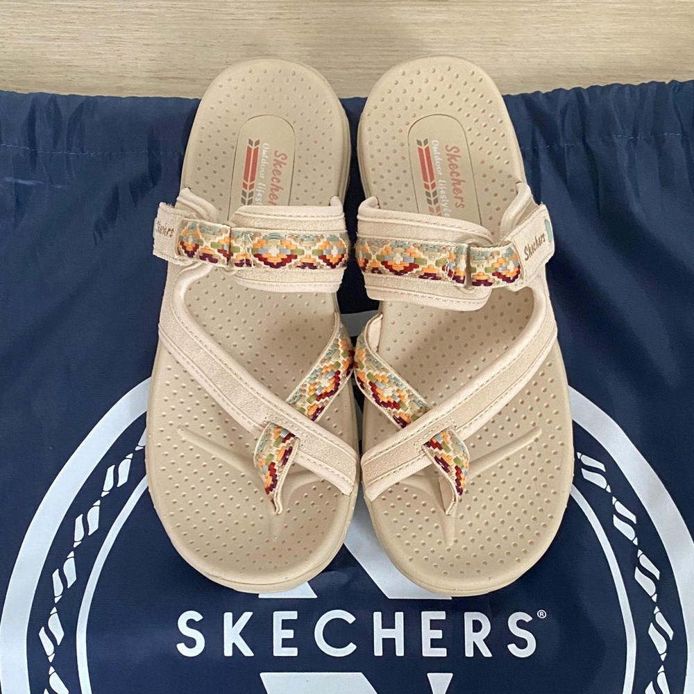 Skechers Tan Sandals with Colorful Accents BRAND NEW - Picture 2 of 6